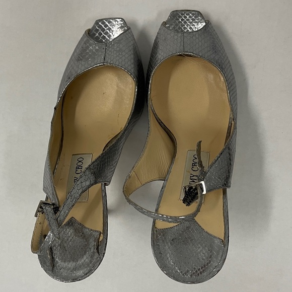 Jimmy Choo Silver Water Snakeskin Slingback Heels - Size 9 - Picture 6 of 7